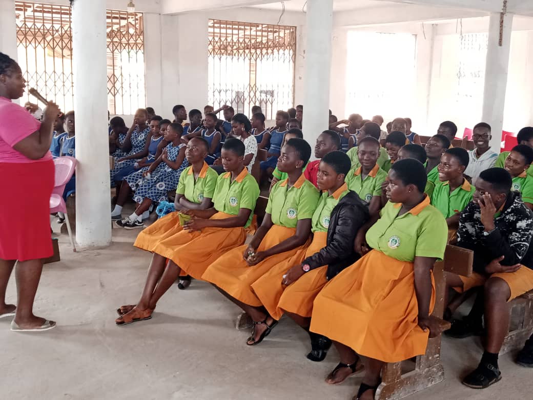 Students undergoing breast cancer sensitization at Berekuso