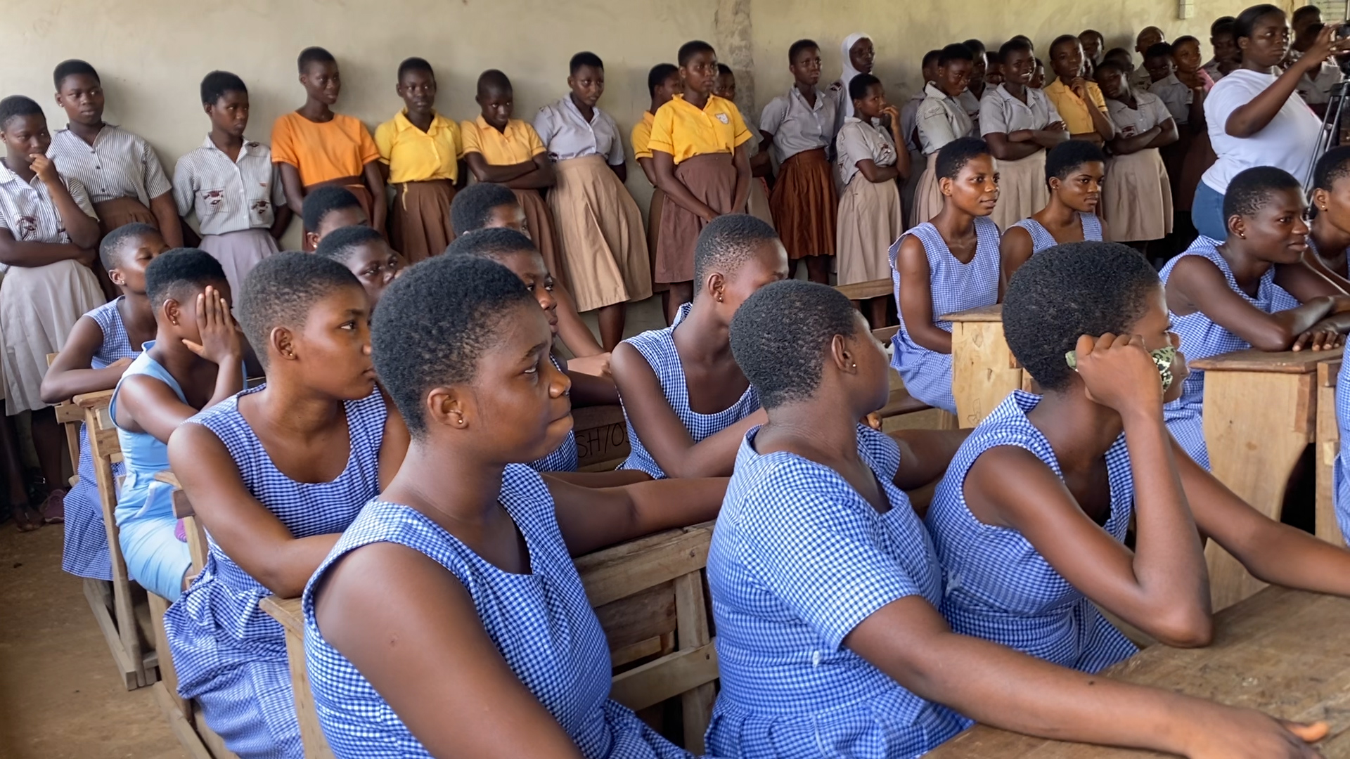 Students in Mfanteman paying attention to education on breast cancer