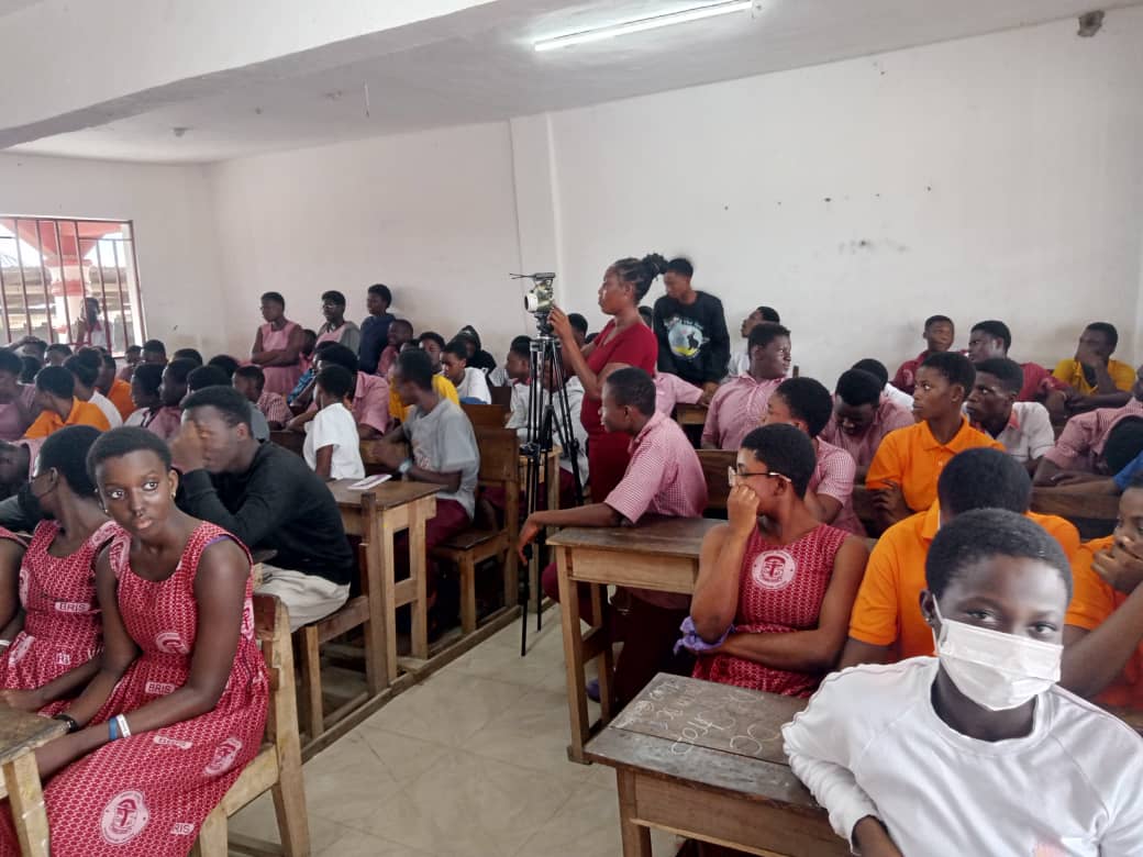 Students of Bright Senior High School seated for education on breast cancer