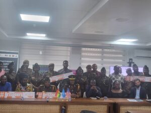 From right to left. the Executive Director of Crime Check Foundation, Ibrahim Oppong Kwarteng sits third next to the Deputy Director-General of the Ghana Prisons Service In-Charge of Finance and Administration, DOP Patience Baffoe-Bonney at the launch of the project